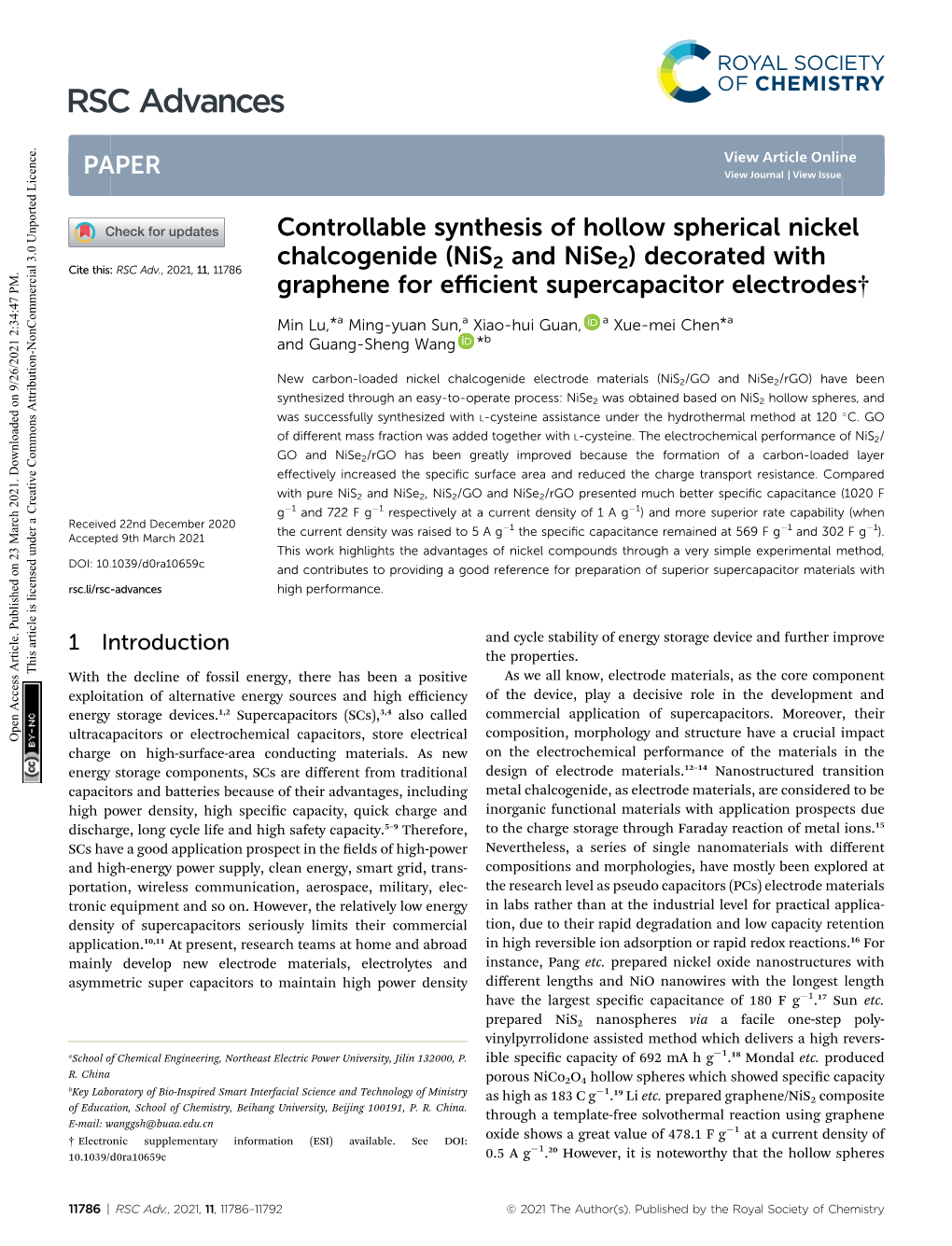 (Nis2 and Nise2) Decorated with Graphene for Efficient Supercapac