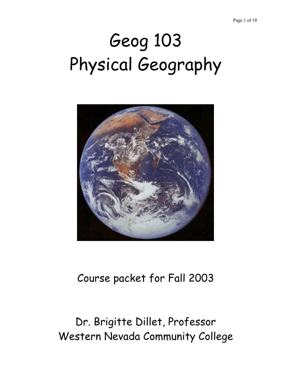 Course Packet for Fall 2003