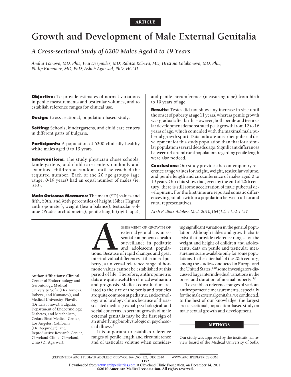 Growth and Development of Male External Genitalia a Cross-Sectional Study of 6200 Males Aged 0 to 19 Years