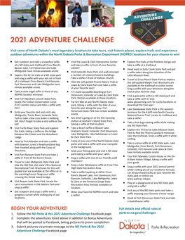 1. Follow the ND Parks & Rec 2021 Adventure Challenge Facebook