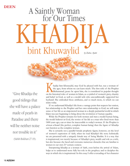 Khadija Bint Khuwaylid: a Saintly Woman for Our Times
