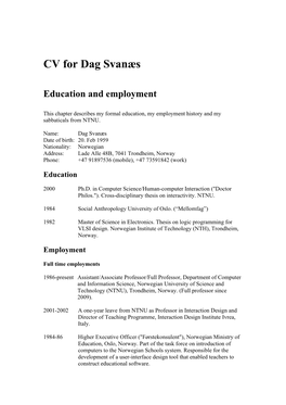 CV for Dag Svanæs