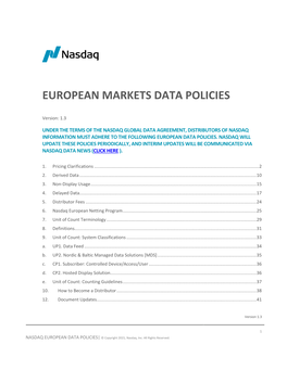 Nasdaq European Markets Data Policies