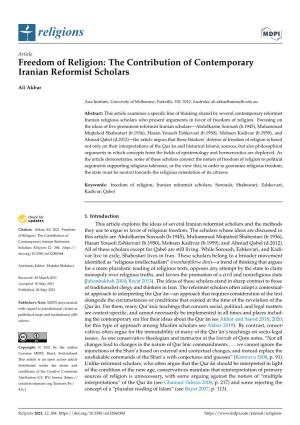 Freedom of Religion: the Contribution of Contemporary Iranian Reformist Scholars