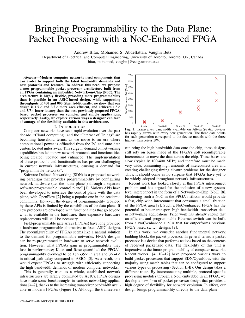 Packet Processing with a Noc-Enhanced FPGA