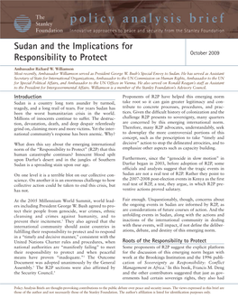 Sudan and the Implications for Responsibility to Protect October 2009