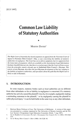 Common Law Liability of Statutory Authorities
