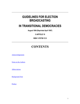 Guidelines for Election Broadcasting in Transitional Democracies