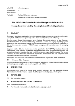 The IHO S-100 Standard and E-Navigation Information
