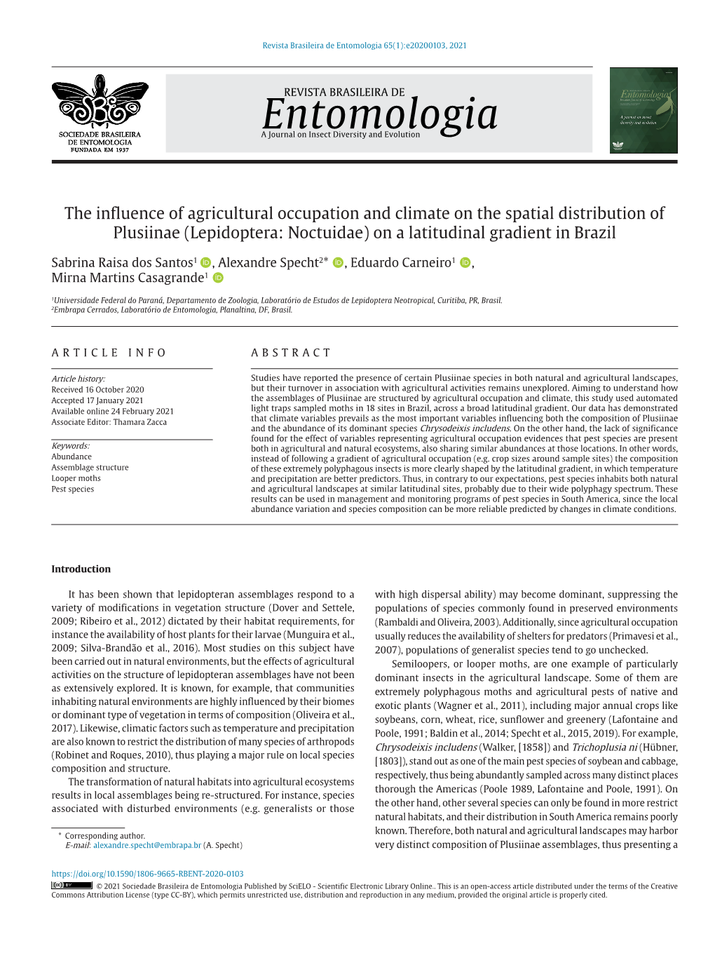 Lepidoptera: Noctuidae) on a Latitudinal Gradient in Brazil