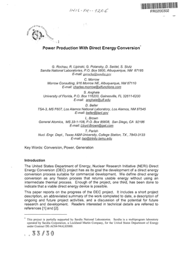 Power Production with Direct Energy Conversion