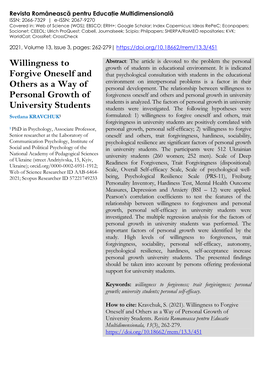 Willingness to Forgive Oneself and Others As a Way of Personal Growth of University Students