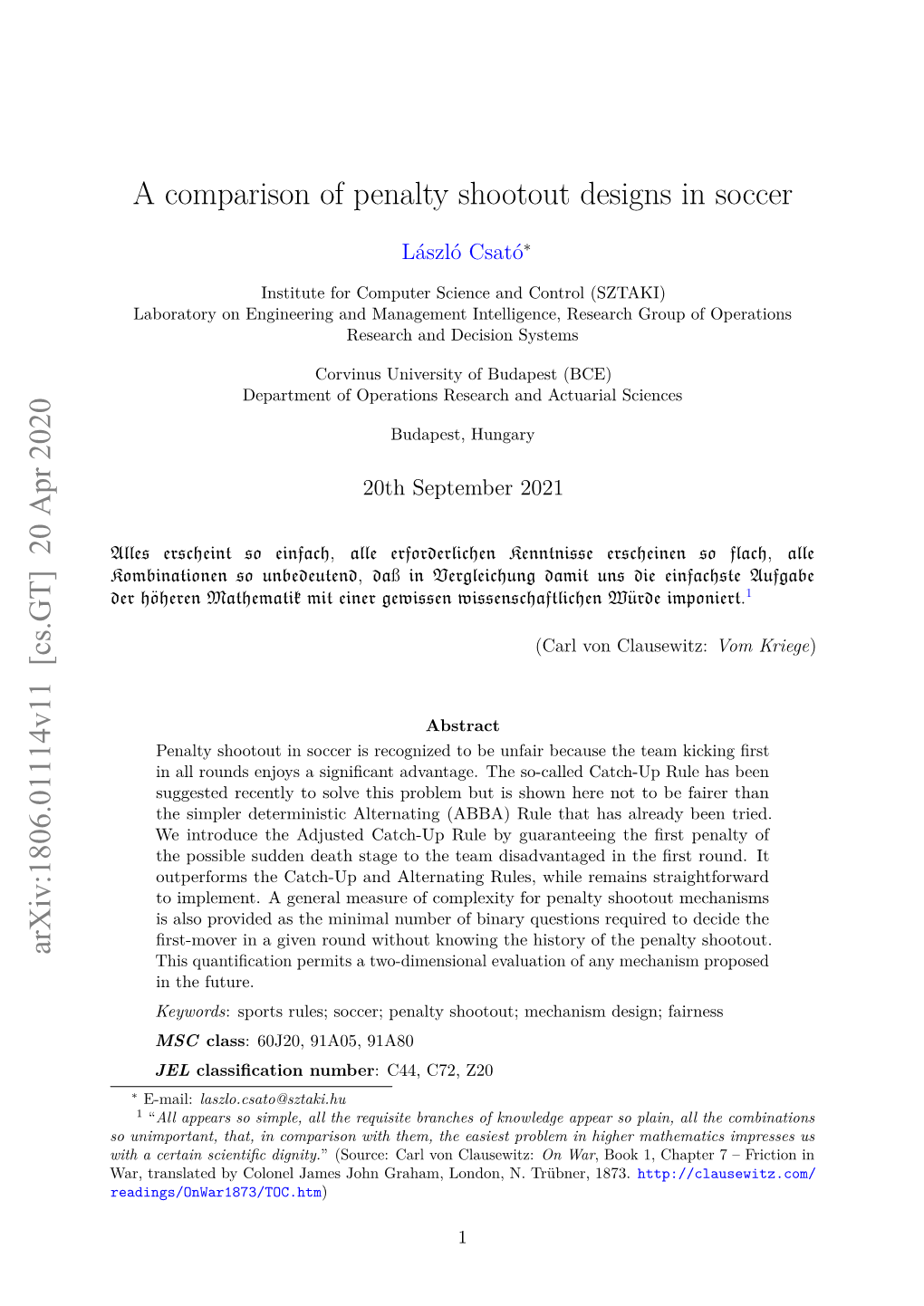 A Comparison of Penalty Shootout Designs in Soccer Arxiv:1806.01114