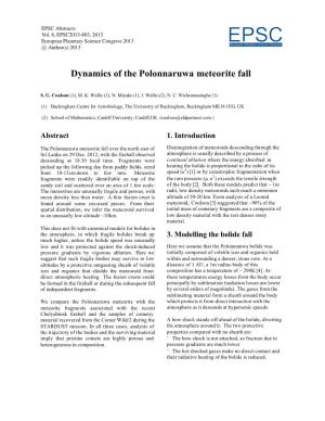 Dynamics of the Polonnaruwa Meteorite Fall