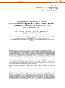 Zoogeographical Patterns of Flatfish (Pleuronectiformes) Parasites in the Northeast Atlantic and the Importance of the Portuguese Coast As a Transitional Area