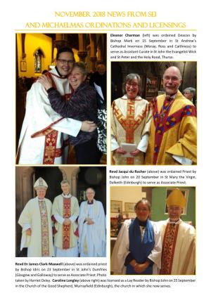 November 2018 News from Sei and Michaelmas Ordinations and Licensings