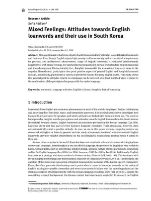 Attitudes Towards English Loanwords and Their Use in South Korea
