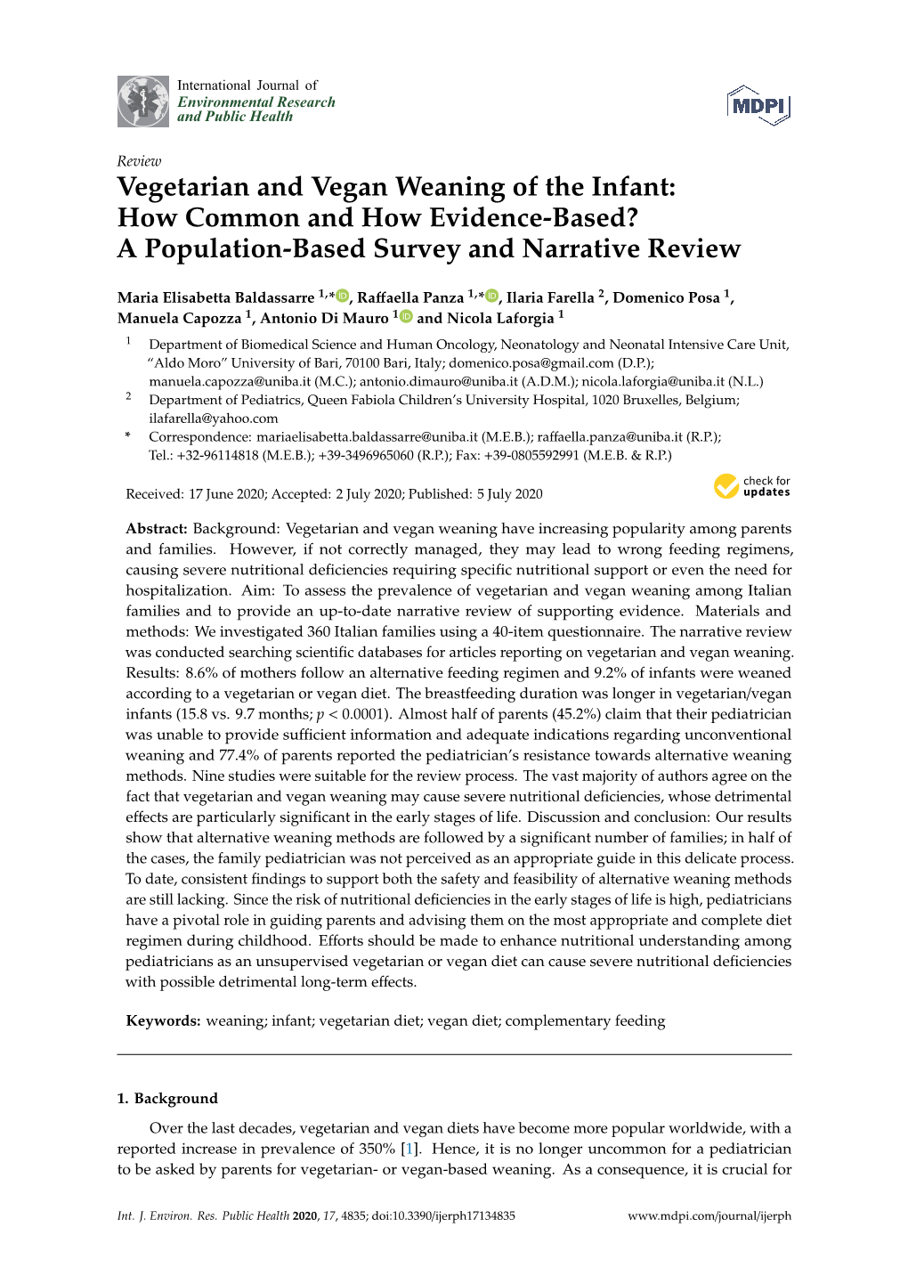 Vegetarian and Vegan Weaning of the Infant: How Common and How Evidence-Based? a Population-Based Survey and Narrative Review