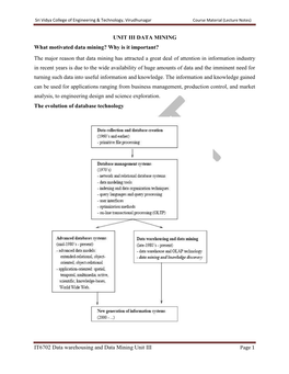 UNIT III DATA MINING What Motivated Data Mining?