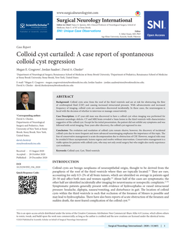 Colloid Cyst Curtailed: a Case Report of Spontaneous Colloid Cyst Regression Megan E