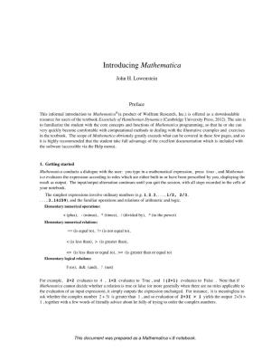 Introducing Mathematica