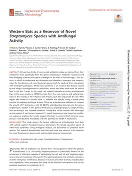 Western Bats As a Reservoir of Novel Streptomyces Species with Antifungal Activity