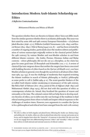 Introduction: Modern Arab-Islamic Scholarship on Ethics a Reflective Contextualization