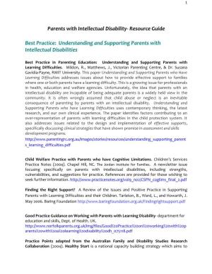 Parents with Intellectual Disability- Resource Guide Best Practice