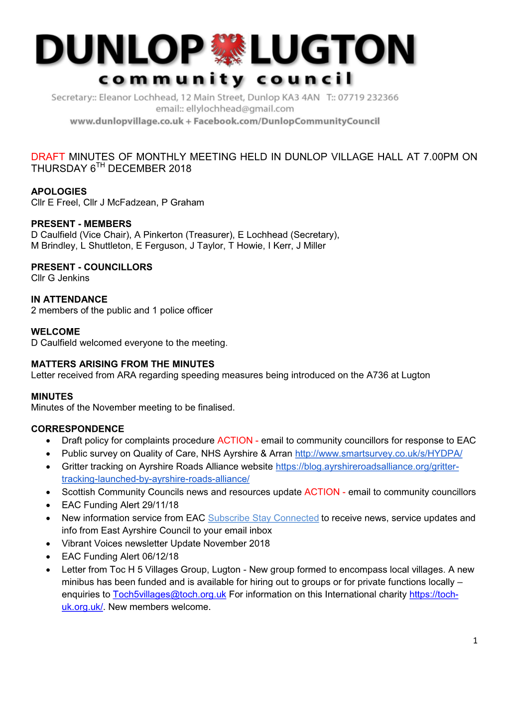 Dunlop & Lugton CC Minutes December