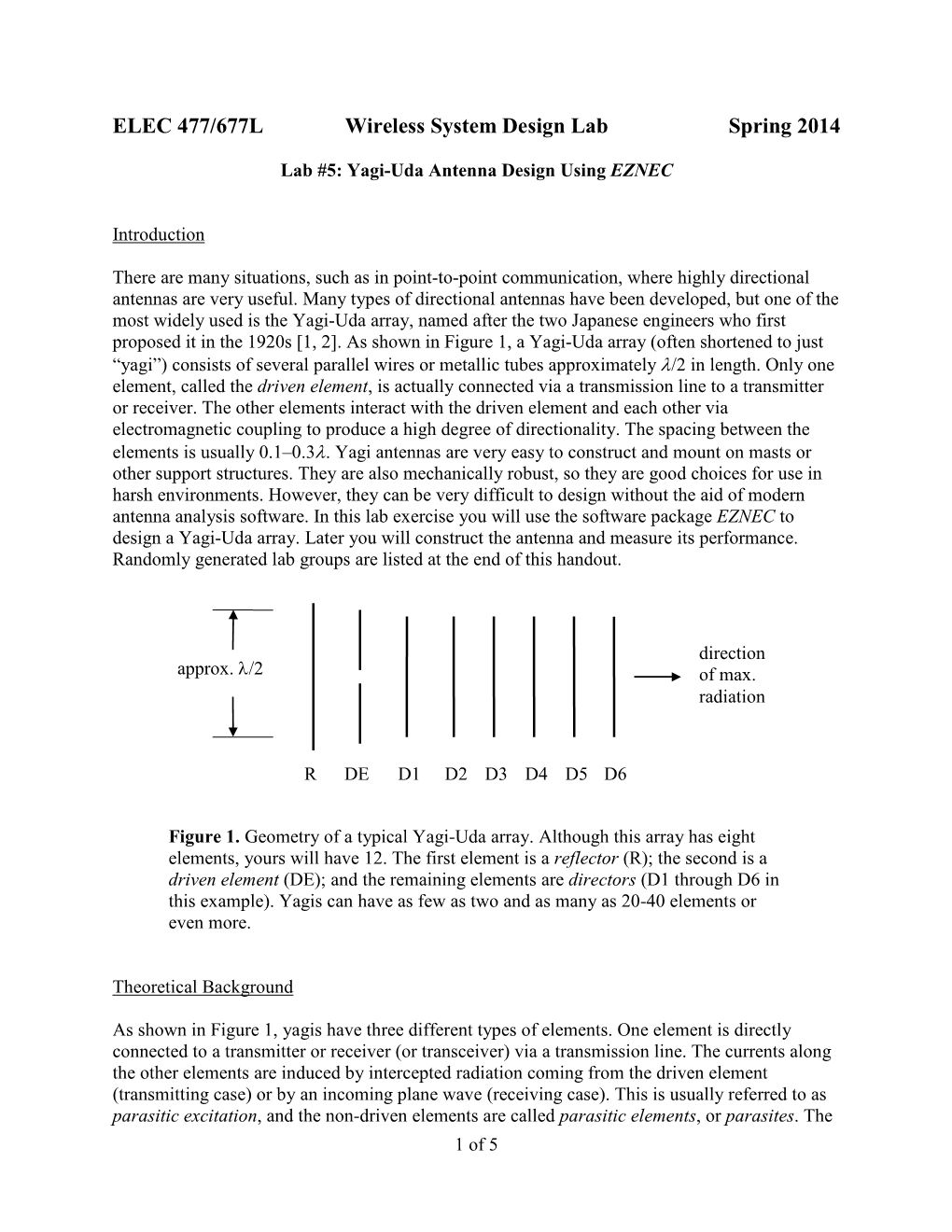 ELEC 477/677L Wireless System Design Lab Spring 2014