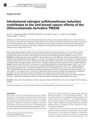 Intratumoral Estrogen Sulfotransferase Induction Contributes to the Anti-Breast Cancer Effects of the Dithiocarbamate Derivative TM208
