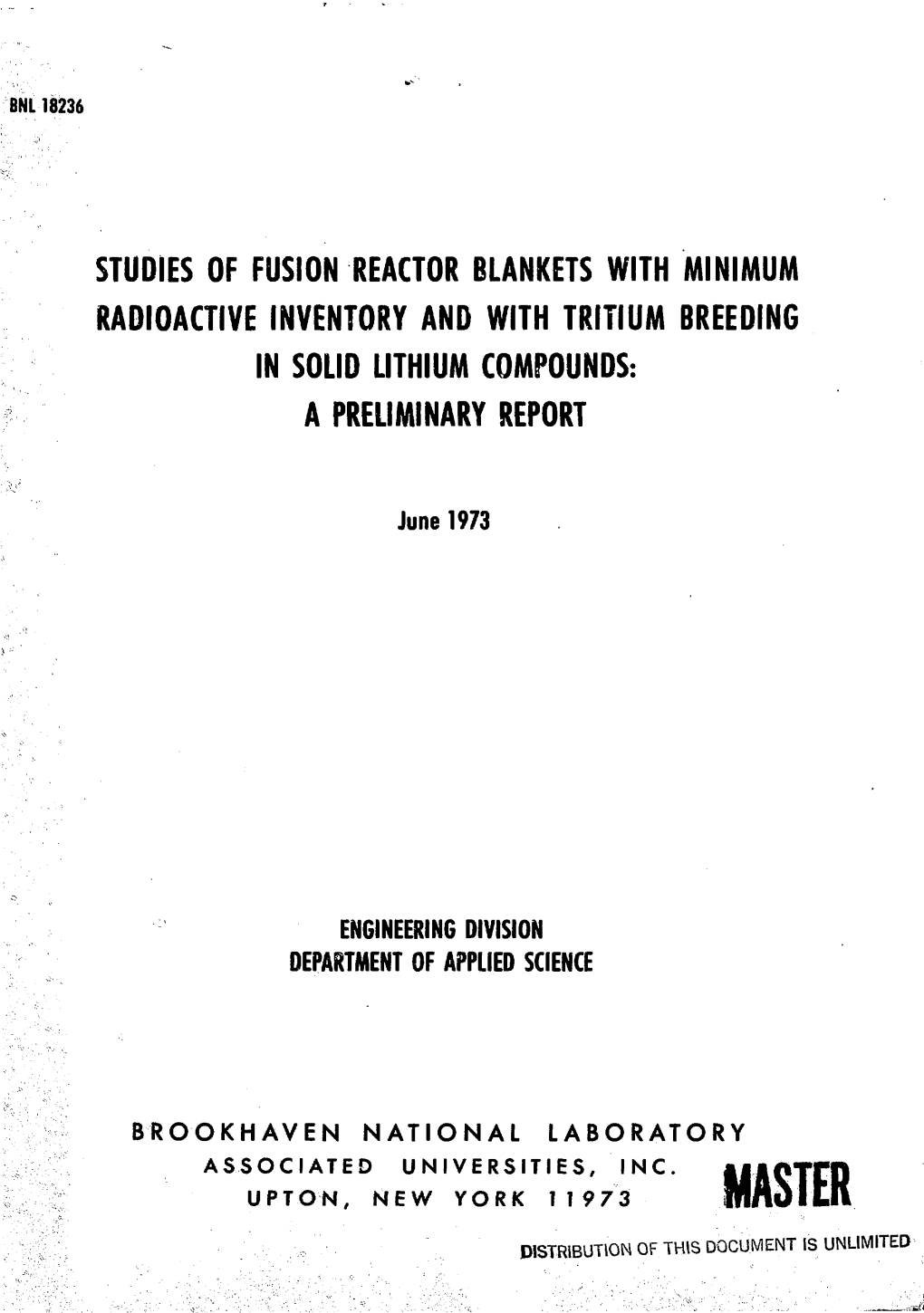 Studies of Fusion Reactor Blankets with Minimum Radioactive Inventory and with Tritium Breeding in Solid Lithium Compounds: a Preliminary Report