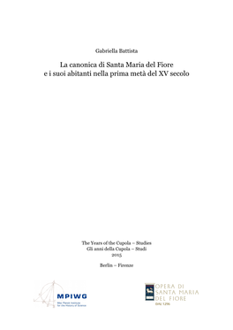 La Canonica Di Santa Maria Del Fiore E I Suoi Abitanti Nella Prima Metà Del XV Secolo