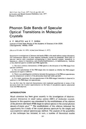 Phonon Side Bands of Specular Optical Transitions in Molecular
