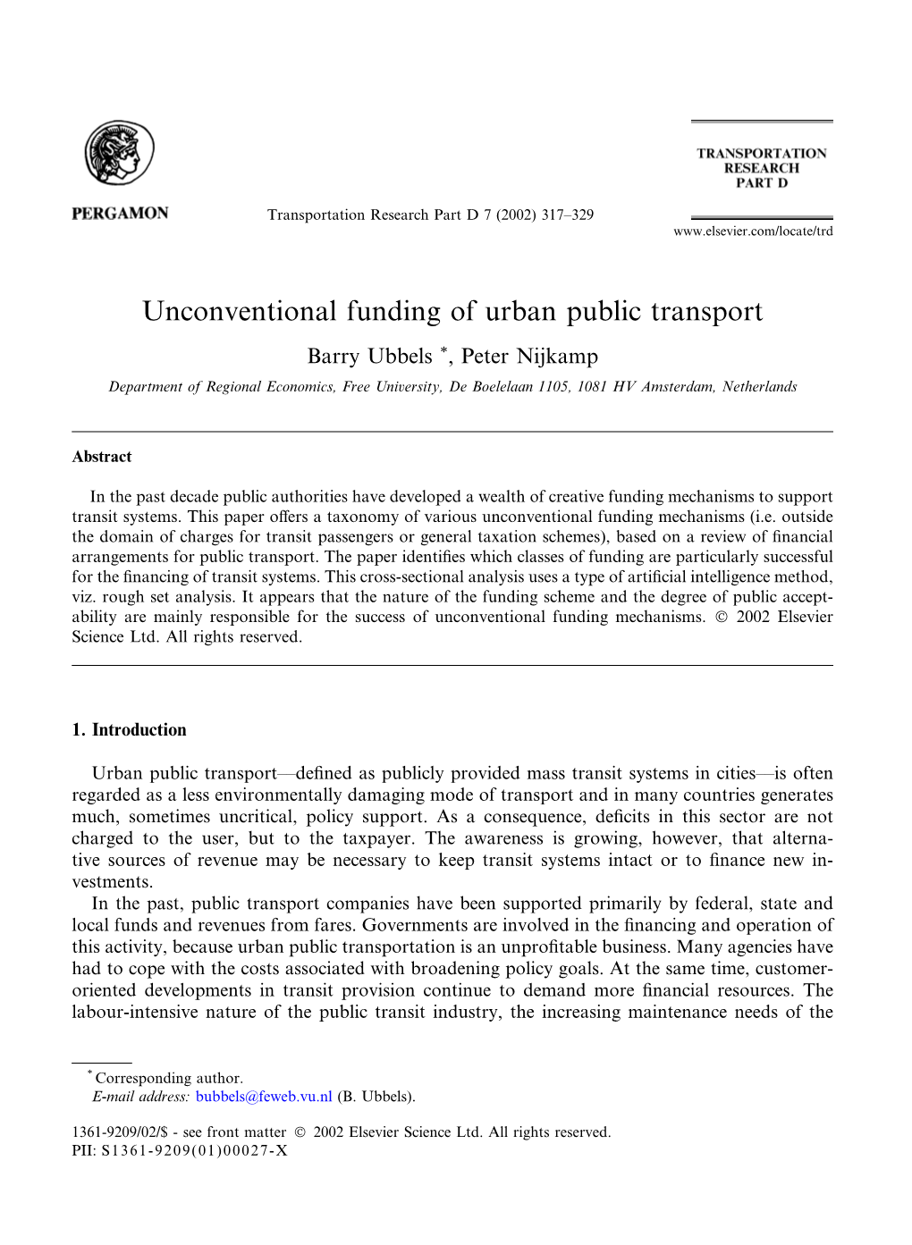 Unconventional Funding of Urban Public Transport