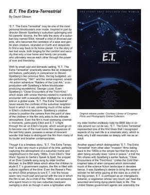 Film Essay for "E.T. the Extra-Terrestrial"