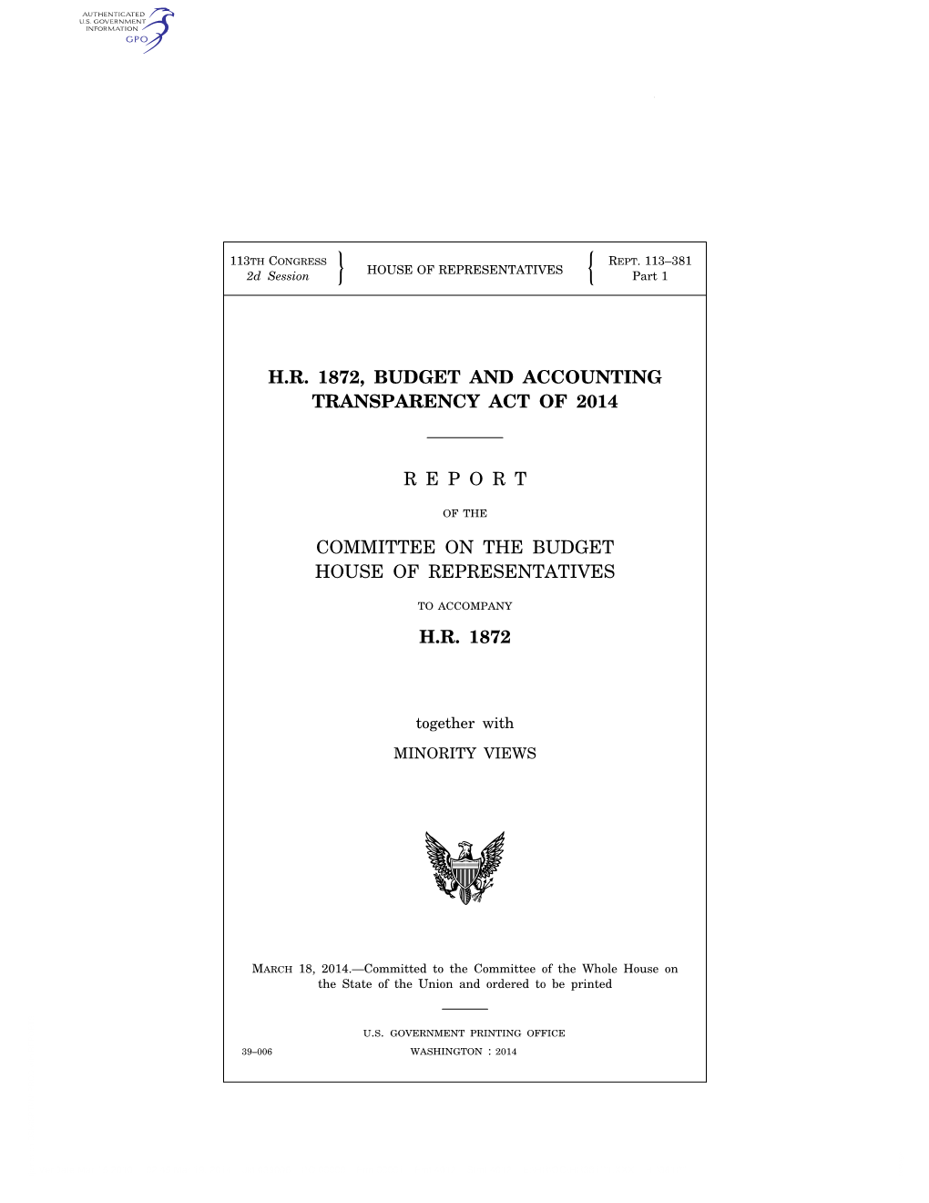 H.R. 1872, Budget and Accounting Transparency Act of 2014