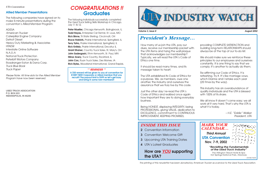 Industry Watch August 2002 August 2002 UTA Industry Watch 3