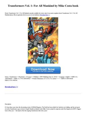 Transformers Vol. 1: for All Mankind by Mike Costa Book