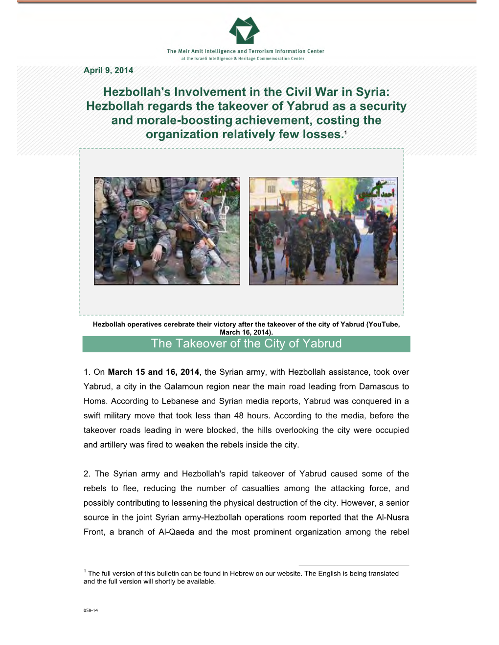 Hezbollah's Involvement in the Civil War in Syria