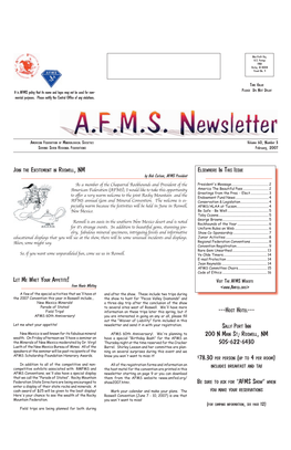 February 2007 AFMS Newsletter - February 2007 Page 3 the AFMS GREETINGS from YOUR PRESIDENT-ELECT the A.F.M.S