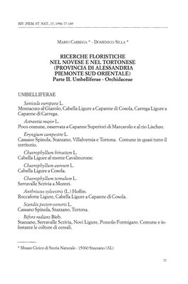 RICERCHE FLORISTICHE NEL NOVESE E NEL TORTONESE (PROVINCIA DI ALESSANDRIA PIEMONTE SUD ORIENTALE) Parte H