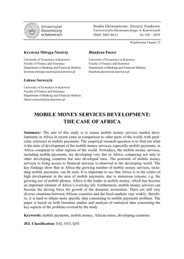 Mobile Money Services Development: the Case of Africa