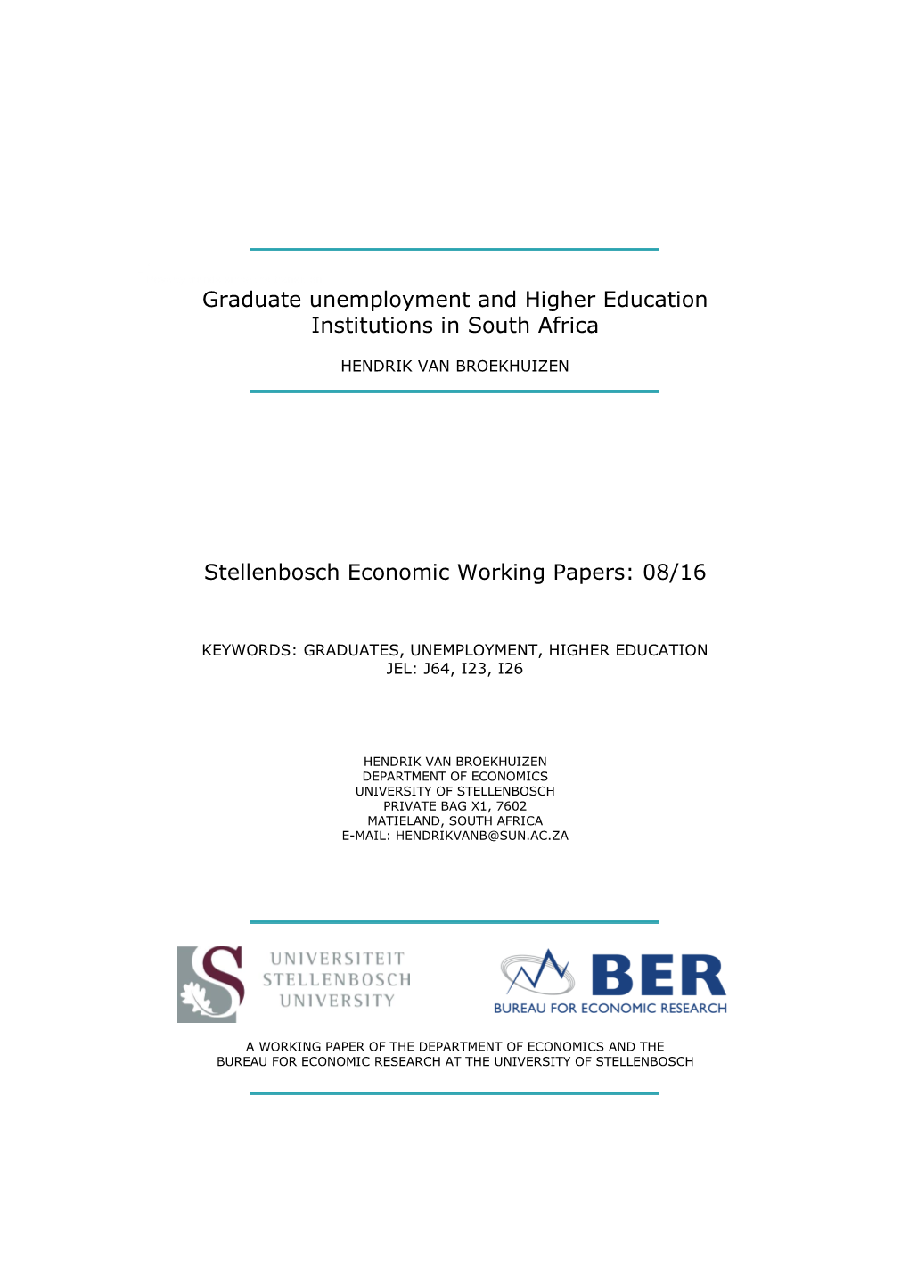 Graduate Unemployment and Higher Education Institutions in South Africa