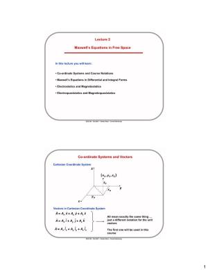 Lecture 2 Maxwell's Equations in Free Space Co-Ordinate Systems And
