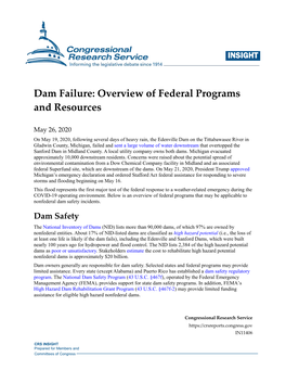 Dam Failure: Overview of Federal Programs and Resources