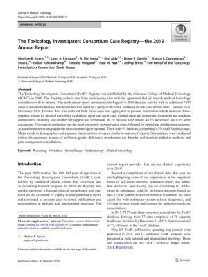 The Toxicology Investigators Consortium Case Registry—The 2019 Annual Report