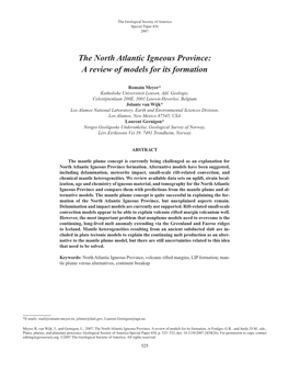 The North Atlantic Igneous Province: a Review of Models for Its Formation