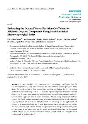Estimating the Octanol/Water Partition Coefficient for Aliphatic Organic Compounds Using Semi-Empirical Electrotopological Index