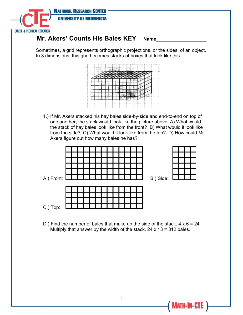 Mr. Akers Counts His Bales KEY Name______